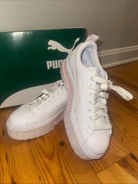 Puma White Platform Sneakers with Pink Accent